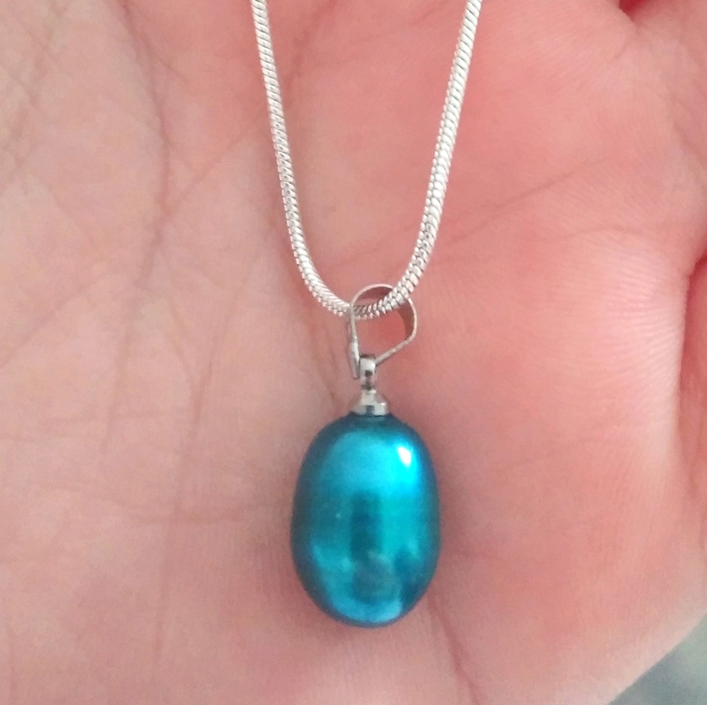Natural Mermaid Blue Baroque Pearl Necklace +Chain